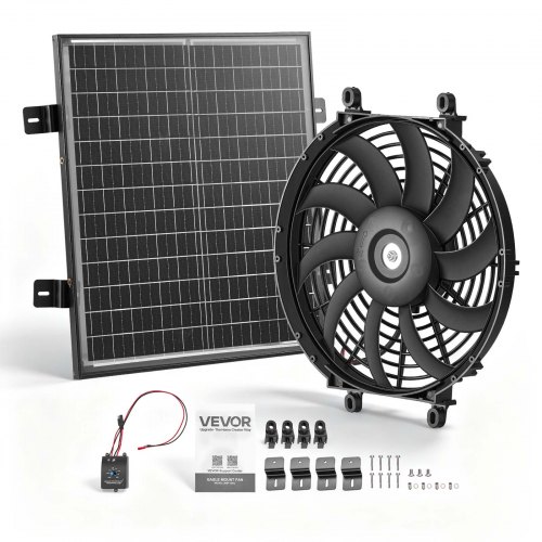 VEVOR Gevelventilator 30,5 cm, zolderventilator op zonne-energie, 2208,7 m³/u, zwart, 3-in-1 ventilatie, koeling en ontvochtiging voor zolders, kassen en werkplaatsen, PP-behuizing, met thermostaat en 50W zonnepaneel