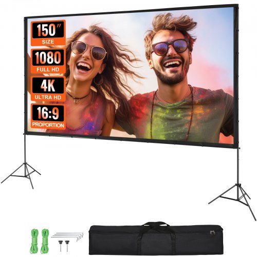 VEVOR Projectieprojectiescherm met standaard 150 inch HD 4K Outdoor Indoor Projectiescherm Snel opvouwbaar Draagbaar filmscherm 16:9 voor thuisbioscoop, camping en vrijetijdsevenementen Zwart