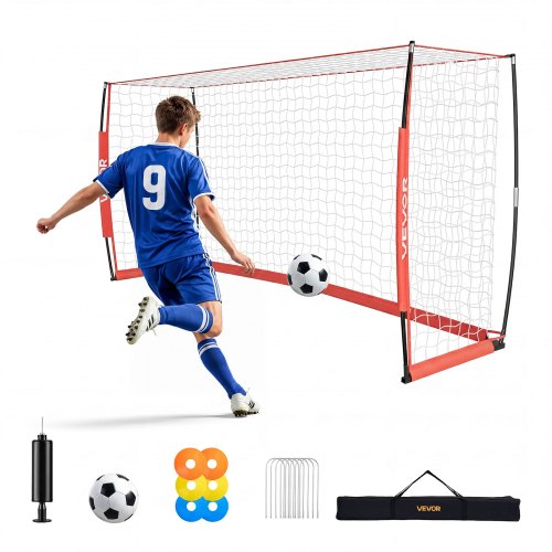 VEVOR voetbaldoel 3,6 x 1,8 m, opvouwbaar voetbaldoel met glasvezelframe, rood, voor voetbalvelden, parken en scholen, polyester net tot 113 km/u, gro