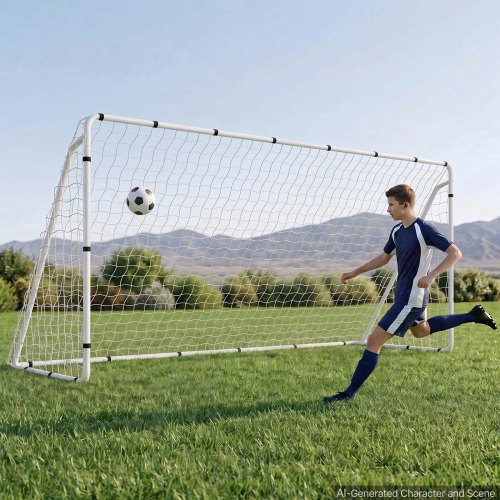 VEVOR voetbaldoel 3,7 x 1,8 m, draagbaar voetbaldoel met wit ijzeren buizenframe, voor tuinen, parken, scholen en sportvelden, inclusief PE-net voor s