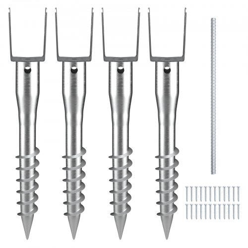 VEVOR U-paalsteun 4-pack 100 x 70 x 700 mm DIY paalsteun om in te schroeven Inclusief 6 spanankers en een wapeningsstaaf U-vormige paalhouder Ideaal v