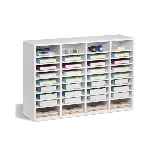 VEVOR Literatuur Organizer Brievenbak 36 Vakken Verstelbare Planken Hout Wit afbeelding