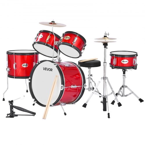VEVOR Drumset 5-delig drumstel voor kinderen met 16-inch / 40,6 cm bastrommel rood afbeelding