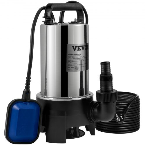 VEVOR Dompelpomp 1100W Vuilwaterpomp 230V Tuinpomp Debiet 333,3 l/min Vuilwaterdompelpomp IPX8 Uitlaat afneembaar voor het wegpompen van water uit zwe