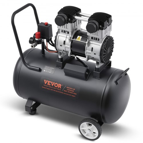 VEVOR Luchtcompressor, 15 Gallon Stalen Tank, 2 HP 5,3 CFM@90 PSI Olievrije Luchtcompressor en Max. 125 PSI Druk, 78 dB Ultra Stille Draagbare Compressor, voor Autoreparatie, Bandenspanning, Spuitverven