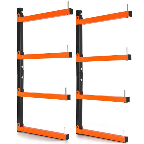 VEVOR 2x Cantileverrek met 4 lagen, opvouwbaar houten opbergrek, 50 kg per laag, metalen wandrek voor werkplaats, magazijn, garage en kelder, gemaakt van koolstofstaal, met in hoogte verstelbare opklapbare armen.