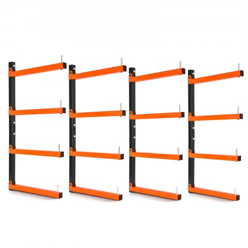 VEVOR 4x Cantileverrek met 4 lagen, opvouwbaar houten opbergrek, 50 kg per laag, metalen wandrek voor werkplaats, magazijn, garage, kelder, gemaakt van koolstofstaal, met opklapbare armen en vergrendelpinnen.