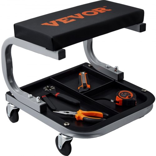VEVOR autowerkplaatsrolplank, werkplaatsligstoel, montageligstoel, werkplaatskruk, 36 x 36 x 36 cm, montagerolplank met zitting 36 x 18 x 4 cm, staal + PU werkplaatskruk, draagvermogen tot 113 kg, gerepareerde kruk afbeelding