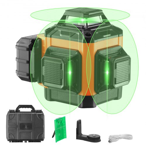VEVOR Kruislijnlaser 30m Laserwaterpas Zelfnivellerende lijnlaser 520nm±10nm Lasergolflengte Bouwlaser ±0,28cm op 10m Kruislaser ±3° 8 uur continue werktijd Inclusief lithium-ionbatterij Type-C-kabel