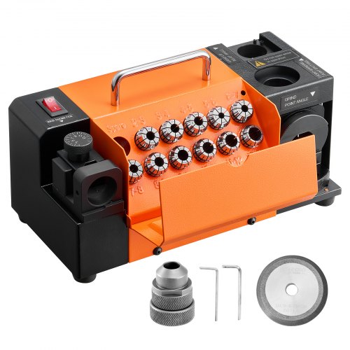 VEVOR boorslijpmachine MR-13D, 3–13 mm, met instelbare snijkantvrijloophoek, voorste snijkant en punthoek van 95°–135°, 4600 tpm, incl. 11 spantangen en CBN-slijpschijf