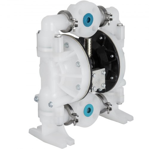 VEVOR luchtaangedreven dubbele membraanpomp, 1" / 25 mm inlaat/uitlaat, 30 GPM polypropyleen, max. 120 PSI voor chemisch en industrieel gebruik afbeelding
