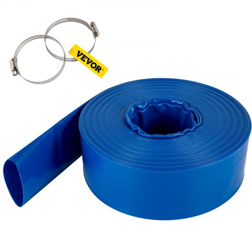 VEVOR afvoerslang, 1-1/2" x 105', platte slang van PVC-stof, zware terugspoelafvoerslang met klemmen, weerbestendig en barstbestendig, ideaal voor zwembad en wateroverdracht, blauw afbeelding