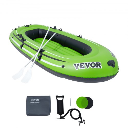 VEVOR opblaasbare boot vissersboot voor 4 personen, robuuste draagbare PVC bootvlot-kajak, 45,6" aluminium roeispaan, robuuste pomp, hengelhouder en 2 stoelen, capaciteit 499 kg