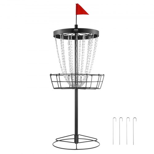 VEVOR Disc Golf Basket, Disc Golf Schijven Set met 24 Kettingen, 8mm Heavy Duty Steel Practice Disc Golf Target, Disc Golf Place Basket Outdoor/Indoor, Disc Golf Basket Stand Equipment, Zwart afbeelding