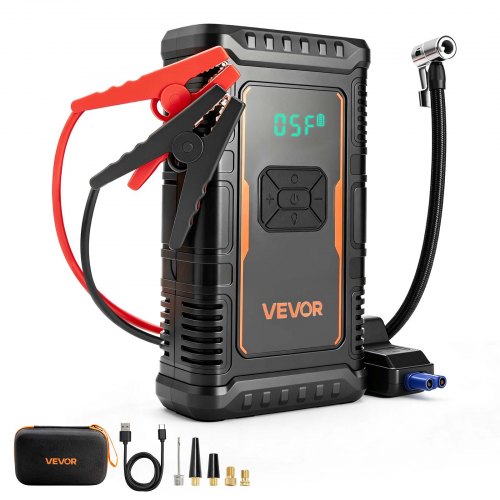 VEVOR Jump Starter Powerbank met luchtcompressor, 1600 A piekvermogen voor 6.0L benzine- / 3.0L dieselmotoren, 150 psi bandenspanning, automatische ui