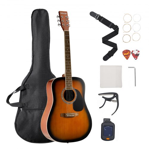 VEVOR Dreadnought akoestische gitaar 41 in / 1041,4 mm beginnersset volwassen Sunburst afbeelding