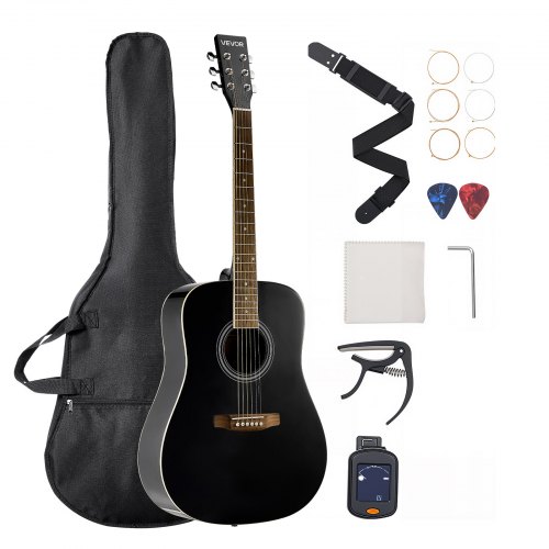 VEVOR Dreadnought akoestische gitaar 41 in / 1041,4 mm beginnersset voor volwassenen, zwart afbeelding
