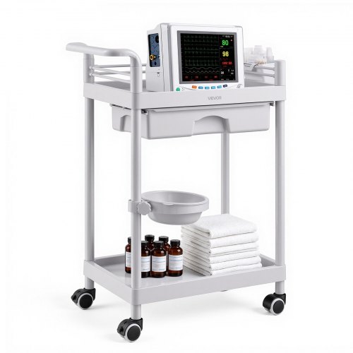 VEVOR Medische Trolley 50 kg Laboratoriumtrolley Medische Servicetrolley 60x34x81 cm, Transporttrolley voor Kliniek, Ziekenhuis, Schoonheidssalon & La