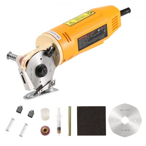 VEVOR Draagbare Stoffensnijder 170W Elektrische Industriële Stoffensnijder Mesgrootte: 70 mm Maximale snijdikte: 25 mm Gelegeerd staal Stoffenschaar Ideaal voor stoffen, stoffen enz. afbeelding
