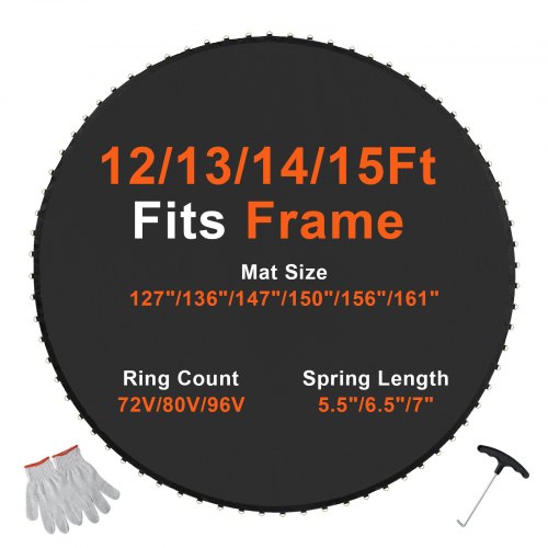 VEVOR vervangende trampolinemat voor frame van 457 cm 96 V-ringen 16,5 cm veerlengte afbeelding