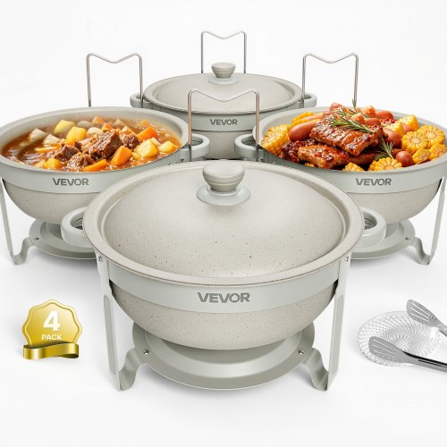 VEVOR Ronde Chafing Dish Set van 4, elk 5,68 liter, roestvrij staal, warmhoudschalen voor bruiloften en feesten, Maifanit-coating, voor het warm of ko