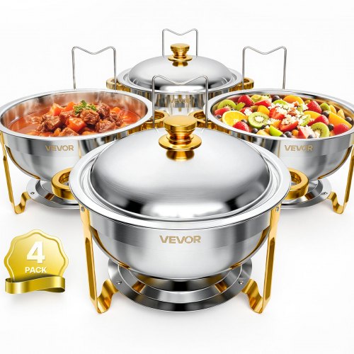 VEVOR Chafing Dish Set, 4-delig, 5,68 liter roestvrijstalen warmhoudschaal voor bruiloften, buffetten en familiefeesten, met waterreservoir, brandstof