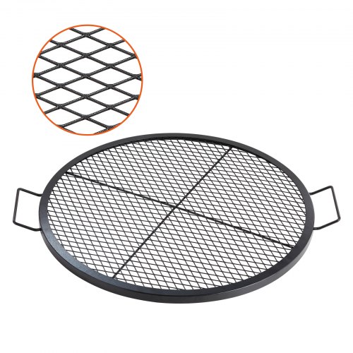 VEVOR X-Marks vuurplaatsgrillrooster, rond kookrooster, robuust stalen kampvuur BBQ-grillrooster met handvat en ondersteuning X-draad, draagbaar campingkookgerei voor buitenfeesten en bijeenkomsten, 76cm zwart afbeelding