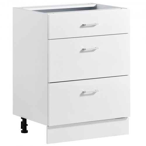 VEVOR Onderkast 600x475x815 mm (bxdxh) spaanplaat keukenonderkast wit, voor wasruimte en badkamer, zonder werkblad, in Shaker-stijl, met 3 lades, soft