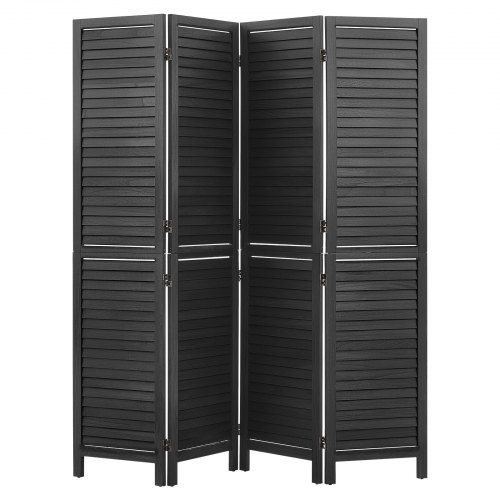 VEVOR Opvouwbare Kamerverdeler, Houten Scheidingswand, 4 Panelen, 1702mm Hoog, Zwart, Kamerverdeler & Woondecoratie, Massief Houten Frame, 360° Dubbele Scharnieren, Lamellenscherm met Montagemateriaal