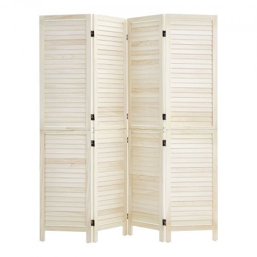 VEVOR Opvouwbare Kamerverdeler, Houten Scheidingswand, 4 Panelen, 1702 mm Hoog, Wit, Kamerverdeler & Woondecoratie, Massief Houten Frame, 360° Dubbele Scharnieren, Lamellenscherm met Montagemateriaal