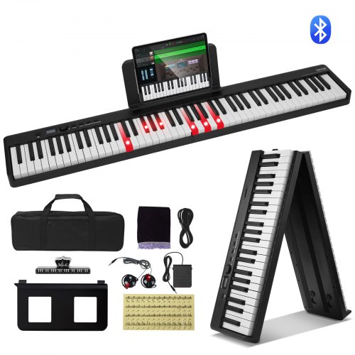 VEVOR 88 toetsen digitale piano Elektrische piano Opvouwbare piano Bluetooth MIDI Zwart afbeelding