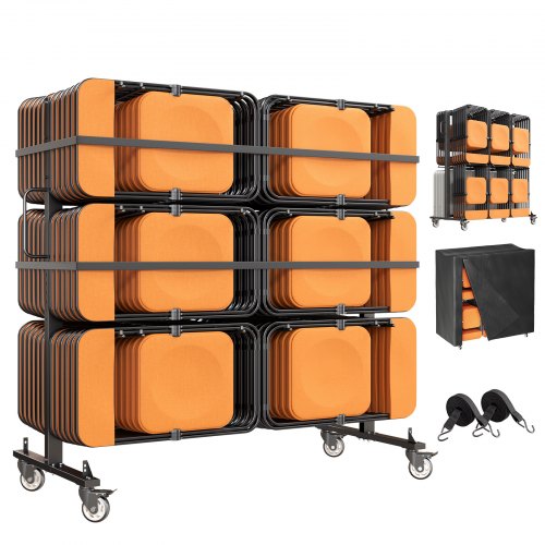 VEVOR klapstoelwagen voor 42 stoelen en 12 klaptafels met een draagvermogen van 363 kg, stoelwagen voor opslag en transport bij evenementen, koolstofs