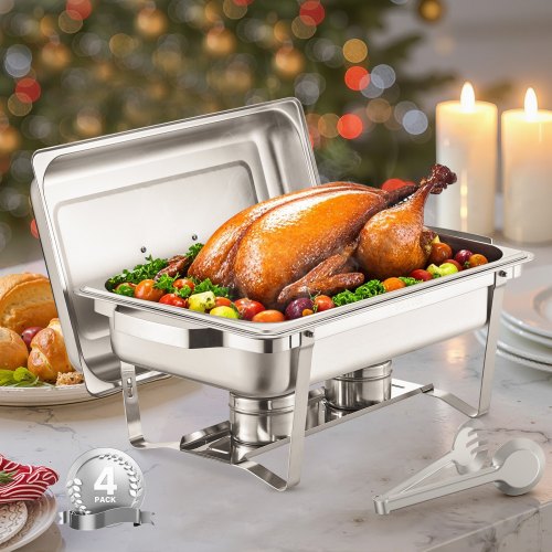 VEVOR Chafing Dish Set Voedselwarmer Roestvrij Staal 7.5L 4 Stuks Buffet Zilver afbeelding