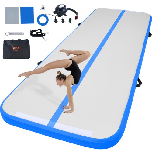 VEVOR gymnastiek-luchtmat opblaasbare gymnastiek-tuimelmat, tuimelbaan met elektrische pomp, 300 x 101 x 10 cm trainingsmatten voor thuisgebruik/gym/yoga/cheerleading blauw afbeelding