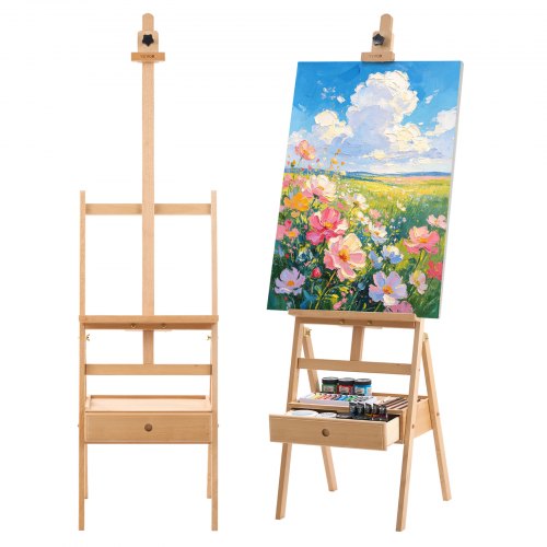 VEVOR Studio Ezel, Staande Ezel voor Canvasdoeken tot 910 mm, Natuurlijke Kleur, Houten Ezel voor Kunstenaars, Acryl-, Olie- en Aquarelverf, In Hoogte