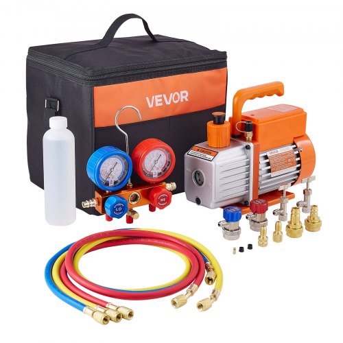 VEVOR 113L/min HVAC vacuümpomp 1-traps verdeelstukmeterset vacuümpomp 180W afbeelding