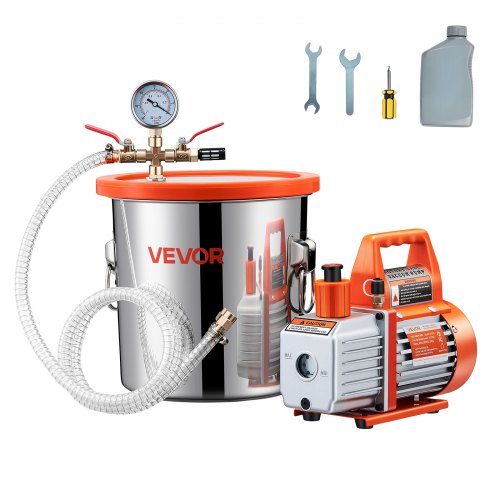 VEVOR 99L/min enkeltraps vacuümpomp met 11,36L ontgassingskamer en 1,5m slang afbeelding