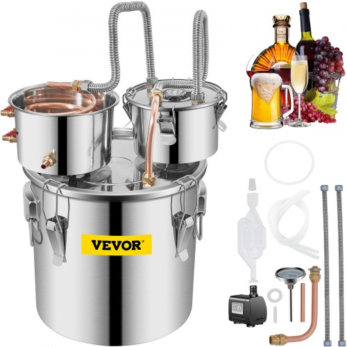 VEVOR Moonshine Still Distiller 32 L Distiller Moonshine Still 46 x 47 x 47 cm Moonshine Alcohol Distilleerder Gemaakt van Roestvrij Staal en Rood afbeelding