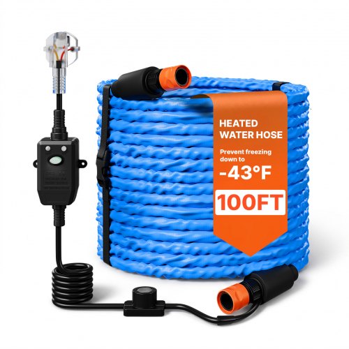 VEVOR Verwarmde Waterslang voor Campers 30,48 m, Drinkwaterslang voor Wassen en Douchen, met Thermostaat, -43 °C Vorstbestendig, Aardlekschakelaar (RC
