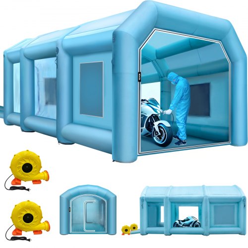VEVOR opblaasbare spuitcabine 9 x 6 x 4 m spuitcabine, krachtige blower opblaasbare spuitcabine met luchtfiltersysteem, autolakcabine voor parkeerplaats tent werkplek afbeelding
