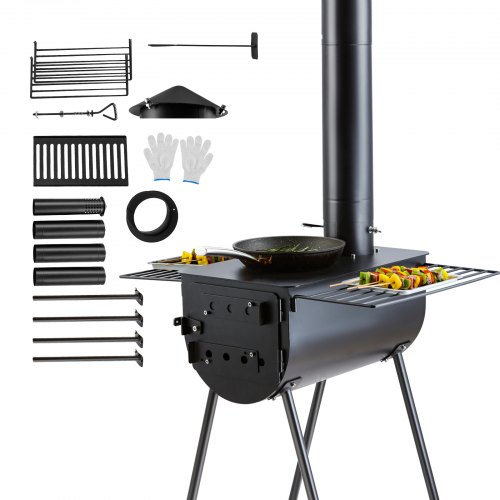 VEVOR Houtkachel, 118 inch gelegeerd staal campingtentkachel, draagbare houtkachel met schoorsteenpijpen en handschoenen, 3000 inch grote vuurhaardtentkachel voor buiten koken en verwarming met 8 pijpen afbeelding