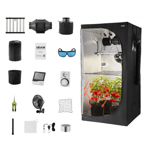 VEVOR kweektentset, 100x100x200 cm, kastent met full-spectrum LED-kweeklamp en ventilatiesysteem, plantentent 600D zeer reflecterende mylar, kweektent