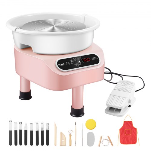 VEVOR pottenbakkersschijf keramiekwiel machinepedaal 350W 25cm roze 3 steunpoten afbeelding