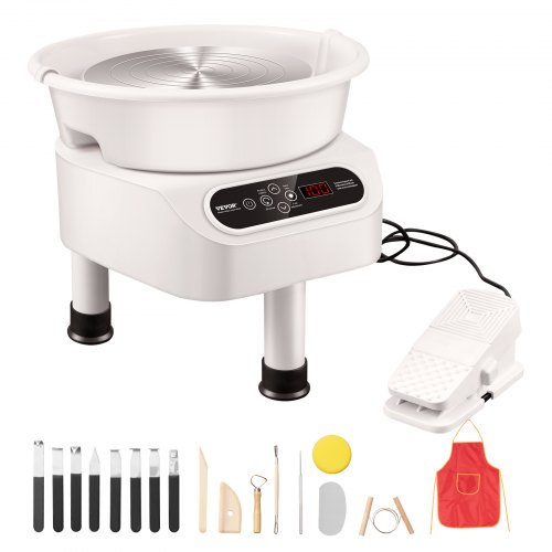 VEVOR Aardewerkschijf Keramisch wiel Machinepedaal 450W 28cm Witte steunpoten afbeelding