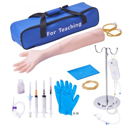 VEVOR bloedafnameset, IV-oefenarm oefensets, aderlatingsarm oefenset 560 x 130 x 70 mm, trainingsarm voor intraveneuze injectie inclusief IV-standaard, infuusslang, tourniquet enz. afbeelding