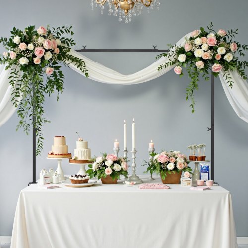 VEVOR Tafeldecoratie Tafelstang Decoratieve Stangklemmen 1060x2490mm Verstelbaar Zwart afbeelding