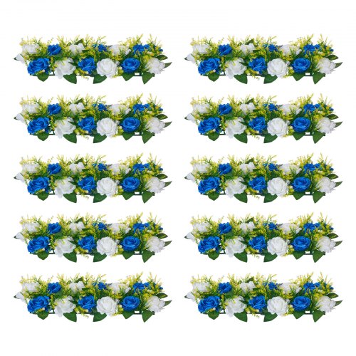 VEVOR 10x Kunstbloemen 500x220x120mm Kunstrozen Arrangement Boeket Blauw Wit afbeelding