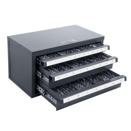 VEVOR boordispenserkast, boordispenser met drie laden voor 1 mm tot 13 mm, stalen boordispenser-organizer met labels, stapelbare boordispenser voor booropslag afbeelding