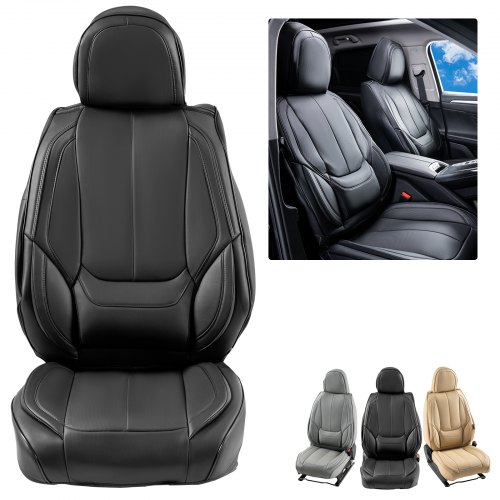 VEVOR stoelhoezen, universele autostoelhoezen voor voorstoelen, 6-delige kunstleren stoelhoezen, volledig gesloten ontwerp, verwijderbare hoofdsteun en compatibel met airbags, auto's, SUV's en vrachtwagens afbeelding