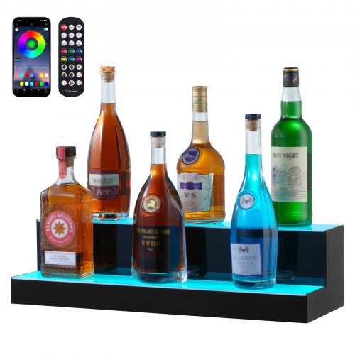 VEVOR barplank wijnrek LED-verlichting wandmontage 2-laags 60cm display afbeelding